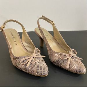 Faux snake skin sling back heels.